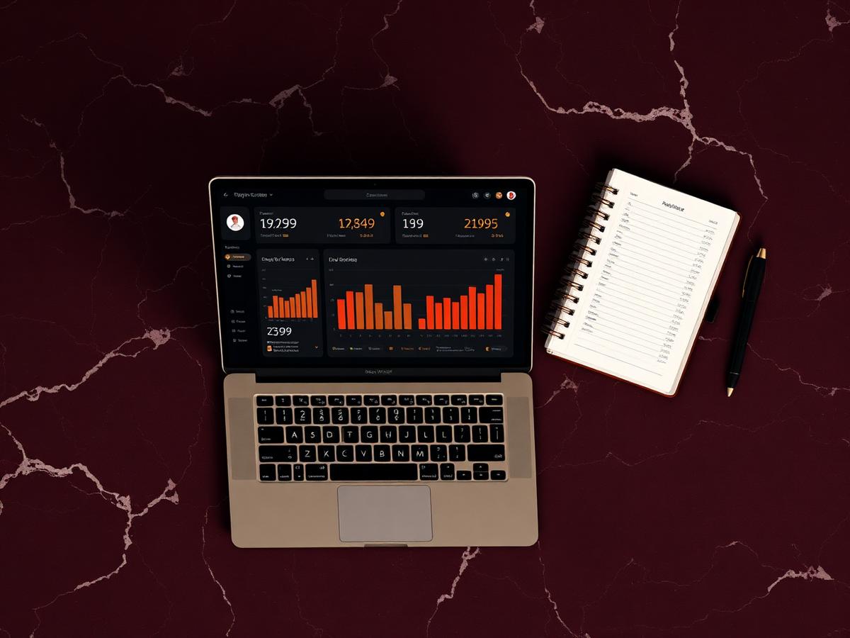 Heard & Noted insight dashboard on a laptop beside a notebook
